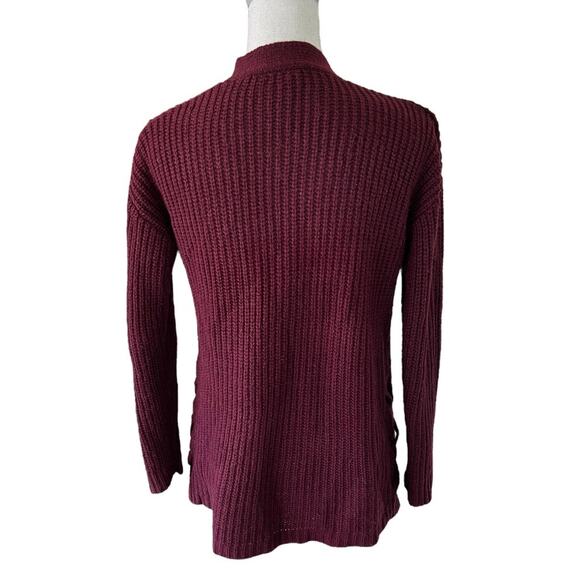 Hooked up burgundy ribbed knit open front cardigan lace up sides casual cozy - Picture 5 of 6